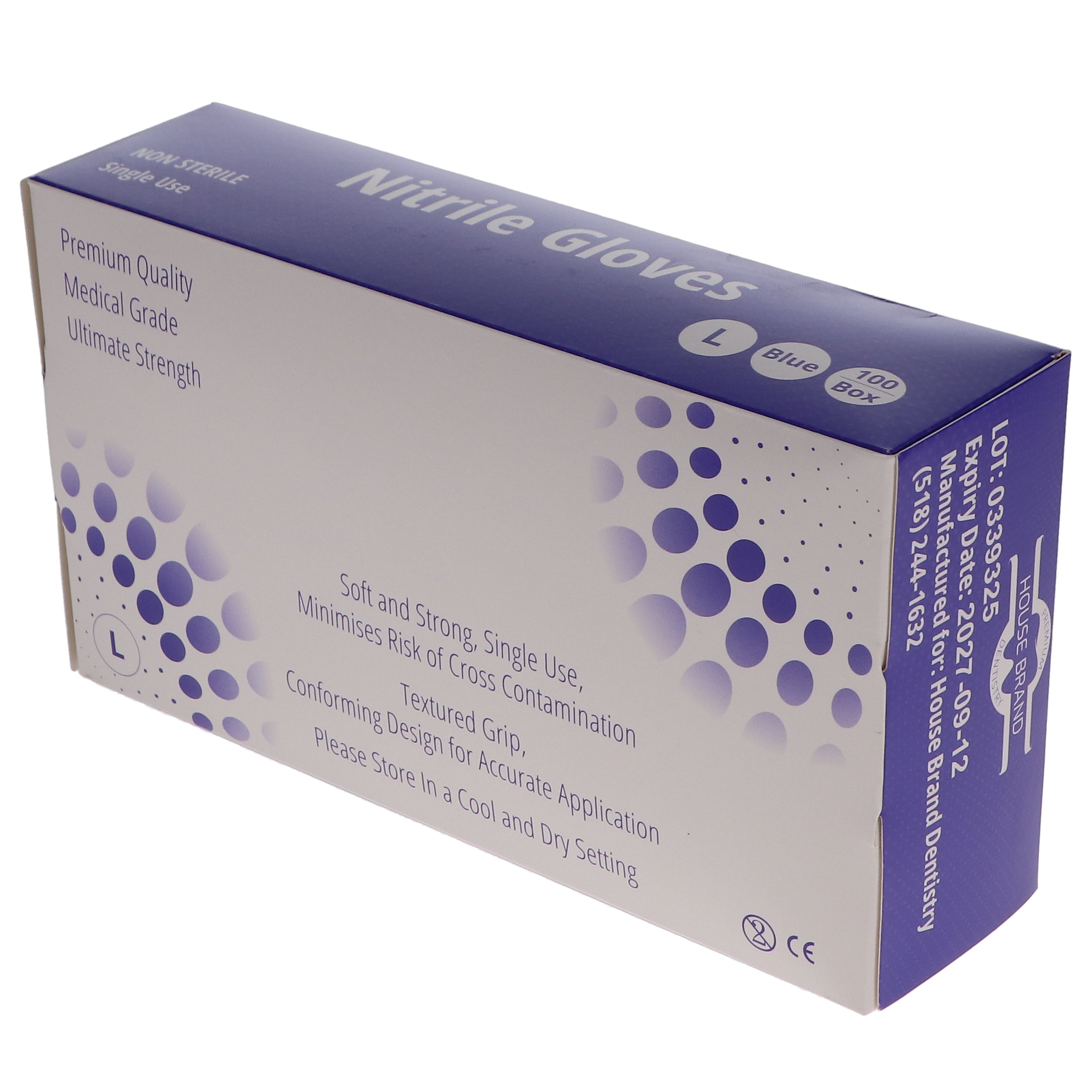 House Brand Dentistry 119133 Nitrile Exam Gloves Powder Free Textured Blue 100/Bx Large House Brand Dentistry 119133 Nitrile Exam Gloves Powder Free Textured Blue 100/Bx Large